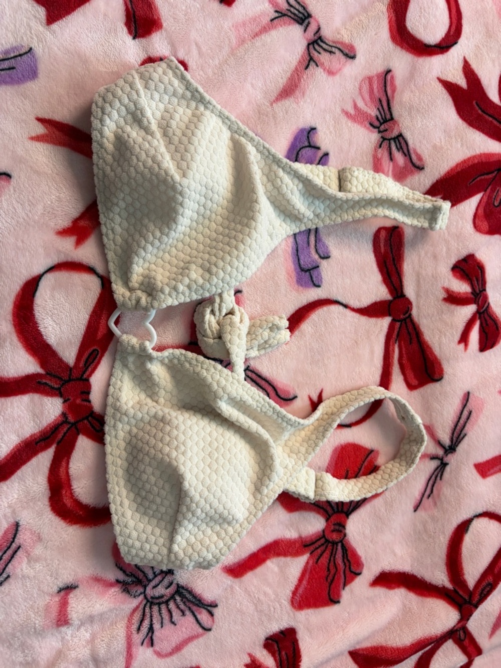 SHEIN White Textured Triangle Bikini Top